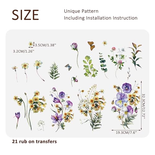 Floral Vintage Rub on Transfer for Furniture Large Flower UV DTF Transfer Sticker for Wood Glass Home Decor, Wild Flower - style: Wild Flower