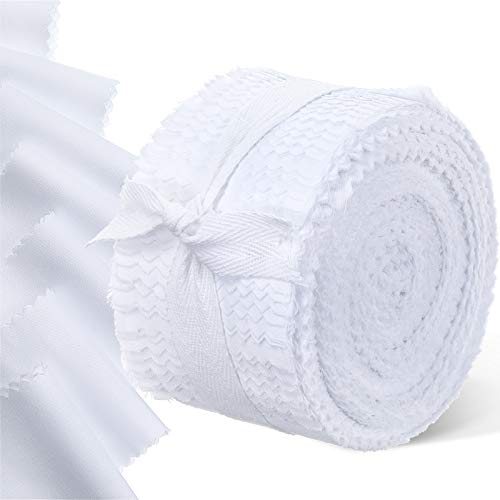 BOAO 40 Pieces Fabric Strips Rolls Collection Jelly Fabric Strips for Quilting Roll up Fabric Craft Patchwork Strips DIY Sewing Fabric Rolls for Handmade Favors (White, 2.5 x 44 Inch) - color: White