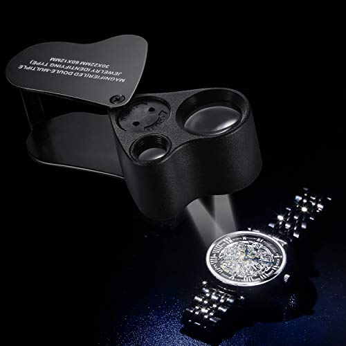 Jiusion 30X 60X Portable LED Lighted Jewelry Magnifier Dual Lens Eye Loupe - color: Black, size: Single Pack