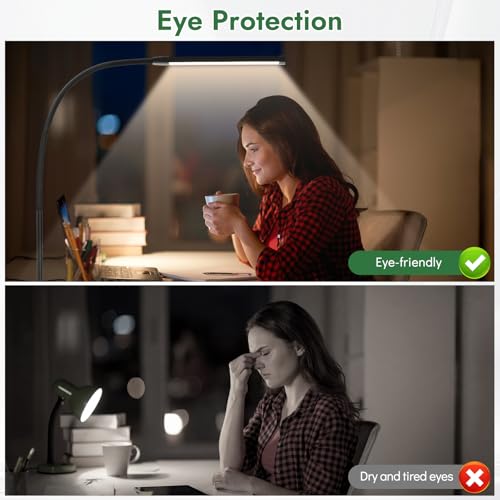 Clamp Lamp for Desk, Eye-Caring LED Clip Light for Home Office - color: Black