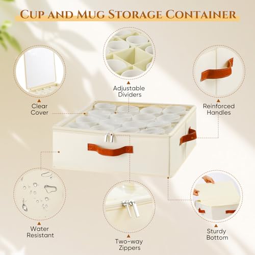 Foyego Cup and Mug Storage Box, Beige - color: Beige, size: 15.7"L x 15.7"W x 6"H