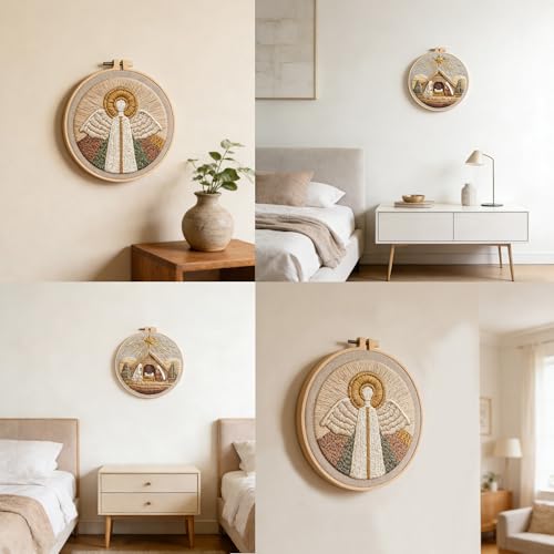 Myfelicity Embroidery kit,Handmade Nativity Scene Embroidery Hoop Art Set, Religious Christmas Theme, 3-Piece Collection with Angels and Manger Scene in Natural Earth Tones (60035-60037-60038) - color: 60035-60037-60038
