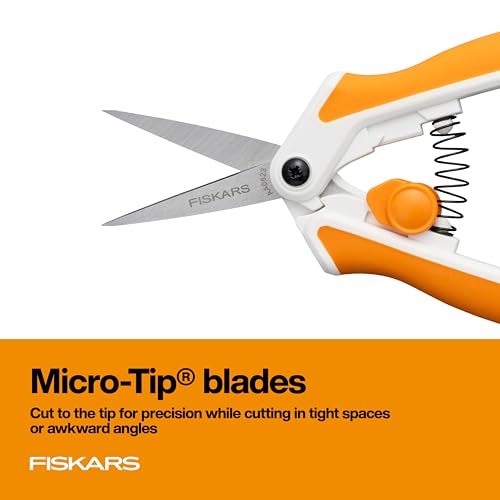 Fiskars Micro-Tip Spring Assisted Scissors, Precision Cutting Stainless Steel Blades, Comfort Handle, Cut Details in Fabric, Sewing Scissors and Arts and Crafts Tools (Pack of 12) - style: Micro-Tip Stainless Steel Easy Action (Pack of 12)