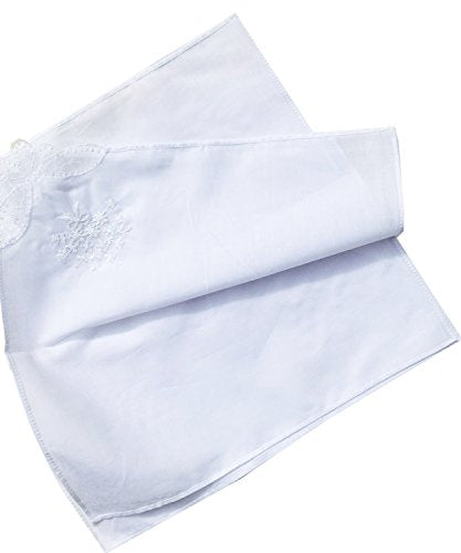 La closure Ladies White Hankies Cotton Embroidery Lace Wedding handkerchiefs - size: Pack of 12