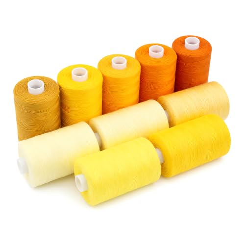 Sewing Thread 10 Color Sewing Industrial Purpose 1000 Yards Per Spool 40S/2 Polyester for DIY Sewing Machine,Embroidery Machine,Hand Sewing (Yellow) - color: Yellow