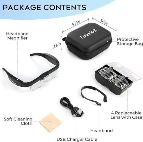 Dilzekui Magnifying Glasses w/Light,1.5X-5X Magnifying Glass Acrylic Lenses - color: Black