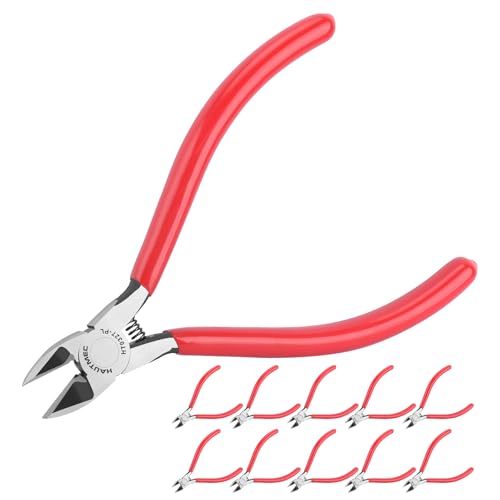 HAUTMEC 5" Precise Small Flush Cutters of Engineer Wire Cutters Pliers 10PCS Side Cutters with Location Pin for Fine Shearing, Perfect for Circuit Board Cutting, Electronic Components, HT0327-10PC - color: 5 Inch-10pcs