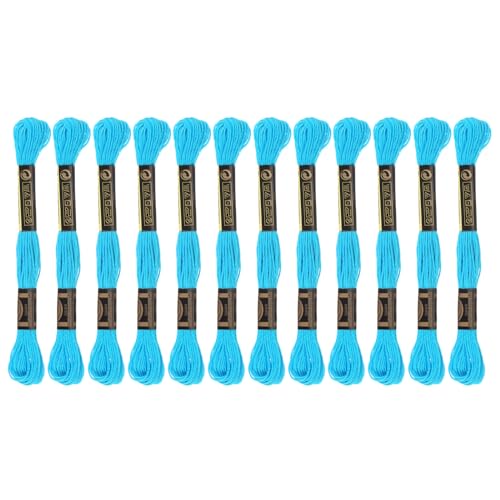 HARFINGTON 12 Skeins Embroidery Floss 8m Each Egyptian Long Fiber Cotton Cross Stitch Thread 26S/2x6 for Embroidery Projects Bracelet, Clear Blue - color: Clear Blue