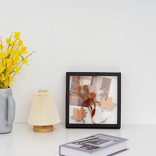 Muzilife 8x8 Small Shadow Box Wood Picture Frame with Stand, Glass, Black - color: 1pcs 8x8-black