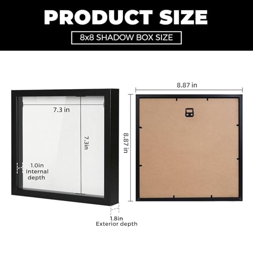 Muzilife 8x8 Small Shadow Box Wood Picture Frame, HD Glass, 2PCS, Black - color: Black, size: 2pcs 8X8
