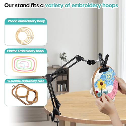 Embroidery Hoop Stand Adjustable Embroidery Stand Metal Embroidery Hoop Clamp Table Stand Suitable for Embroidery Hoops and Phone or Ipad(Black) - style: Black