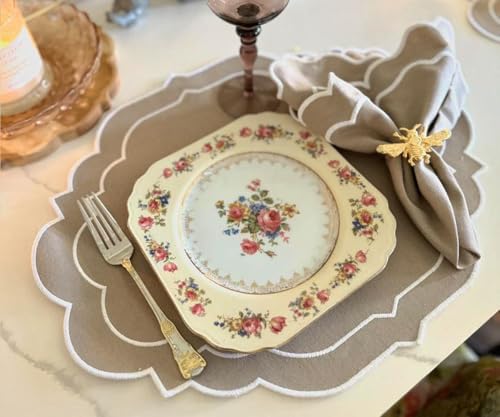 Beige Napkins, Festival Napkins, Scalloped, 100% Cotton, Embroidered, Set of 4, Table Decor Spring Summer, Winter Party Napkins, Farmhouse, Washable, Wedding Linen Napkin 18x18 - color: Beige
