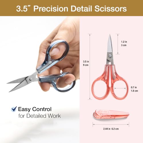 Beaditive Detail Craft Scissors Set (2 pcs) Curved and Straight, Sharp, Compact | Sewing, Embroidery, Paper Cutting, Crafting | Stainless Steel | Protective Cover (Blue&Pink) - color: Blue
