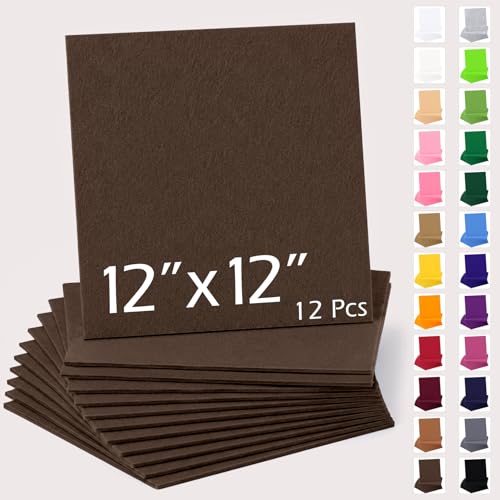 12" x 12" Felt Sheets for Crafts, 2mm Stiff Felt Fabric (12 Pcs), Brown - color: Brown