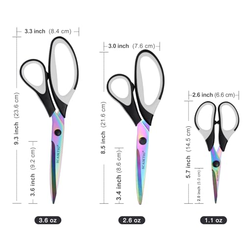 Craft Scissors Set of 3 Pack, All Purpose Sharp Titanium Blades Shears, Comfort Grip Handle, Multipurpose Fabric Scissors Tool Great for Adults, Office, Sewing, School and Home Supplies, White&Black - color: Black&white