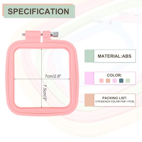 PATIKIL 5 Pieces 2.8" x 3" Square Embroidery Hoops, Adjustable Cross Stitch Hoops Ring ABS Plastic Embroidery Frame Punch Needle Hoop for Sewing, Needlework, DIY Craft, Multicolored - color: Beige/Red/Light Purple/Blue/Green, size: 2.8" x 3"