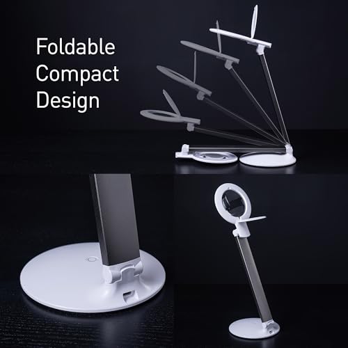 Halo Go 2 Portable Rechargeable Magnifying Lamp – 5 Diopter (2.25X) Magnification, 6,000K Daylight LED, 4,200 Lux Brightness, Compact Folding Design with USB Charging & Velvet Carry Case - style: Halo Go 2