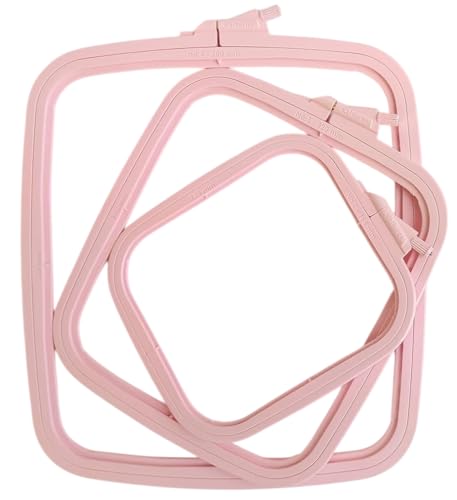 Nurge Square Embroidery Hoop - Plastic Cross Stitch Frame for Needlepoint & Embroidery - Adjustable Craft Hoop - Pink - Set of 3 - color: Pink, size: Multiple Sizes (Set of 3)