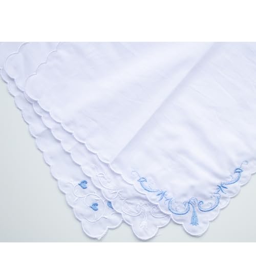 MileyMarla Ladies Embroidery Cotton White Handkerchiefs Lace Wedding Hankies - color: F01-3pcs