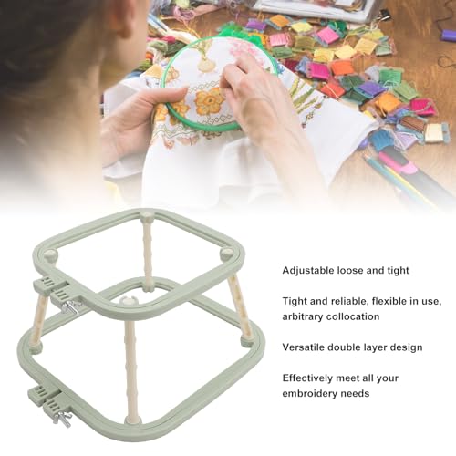 2-Layer Embroidery Frame Stand, Adjustable ABS Double Hoop - style: Green