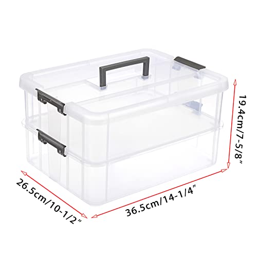 BTSKY 2 Layer Stack & Carry Box, Plastic Storage Container Box with Lid - color: Dark Grey