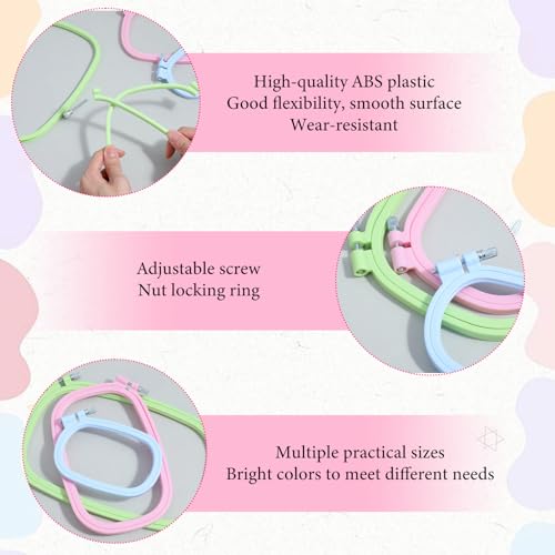 3 Pcs 3 Size Square Embroidery Hoops, Cross Stitch Hoop, ABS Plastic Hoops, Rectangular Cross Stitch Embroidery Frame DIY Sewing Tool for Quilting Silk-Painting, 3.5 × 5, 5 × 7.8, 7 x 10 in (3 Color)