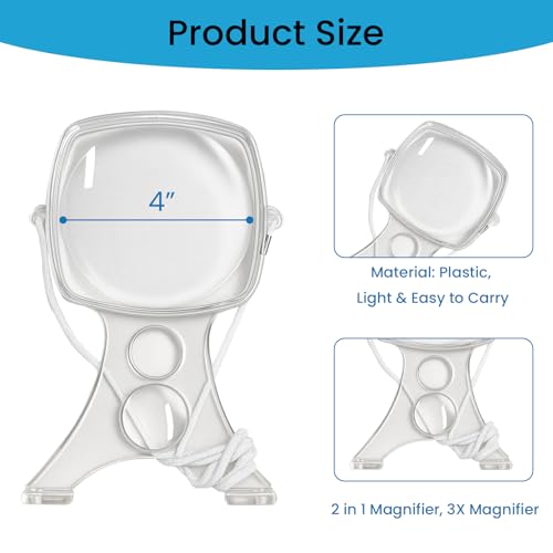 Hands Free Magnifying Glass for Seniors with Low Vision - Neck Wear 3X Magnifier for Reading, Sewing, Cross Stitch, Repair & Inspection Tasks