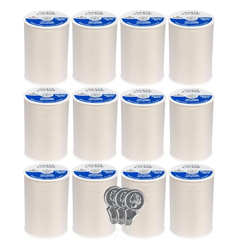 Coats & Clark Dual Duty All Purpose Sewing Thread 230A 400 Yards Each Spool 12 Pack Bundle with Bella's Crafts Needle Threaders (Natural) - color: Natural