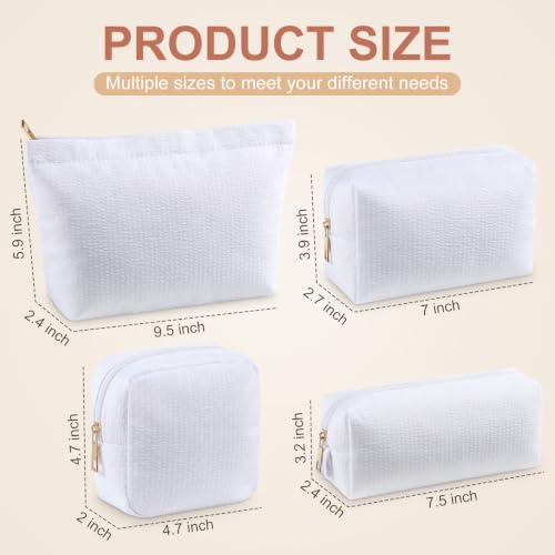 Sanwuta 4 Pcs Seersucker Pouch Striped Makeup Bag Set, White - color: White