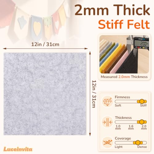 2mm Stiff Felt Sheets 12" X 12" (10 Pack, Light Heather Gray) - color: Light Heather Gray