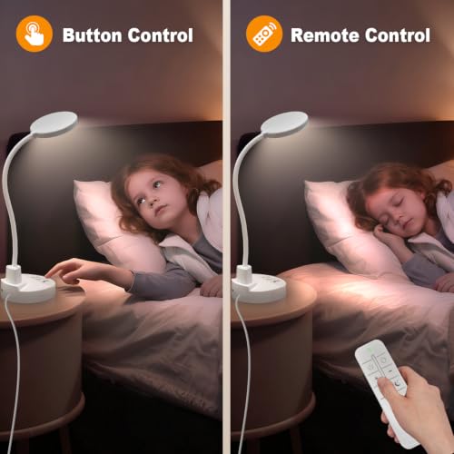 15W LED Desk Lamp with USB Charging Ports, [Button & Remote Control] Dimmable Table Lamp with 3 Color Modes, 5 Brightness Levels, 4 Timers, Flexible Reading Light for Home Office, Bedroom, Kids Study - color: White, size: 4.7'' Lamp with Remote