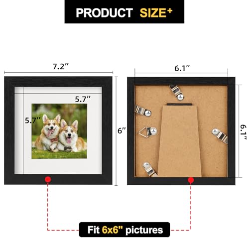 TOFOREVO 6x6 Picture Frames with 4x4 Mat Set of 2, Black - color: Black Wood Grain, size: 6x6