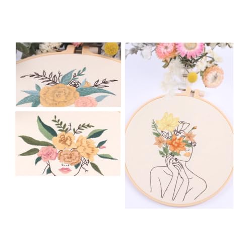 Chenflying Embroidery Starter Kits, 1/3 Sets Art Embroidery Kits for Beginners Adults with Embroidery Hoops Threads Needles and Instructions - color: Beige 1+Beige 2+Beige 3