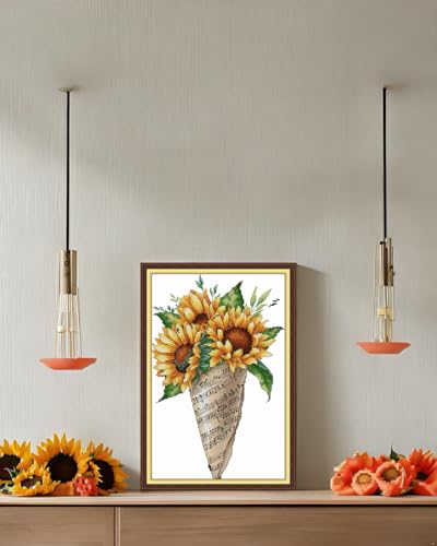CaptainCrafts Cross Stitch Kits for Adults Stamped Sunflower Needlework - color: Note Bouquet Sunflower Flower, style: Stamped 11CT