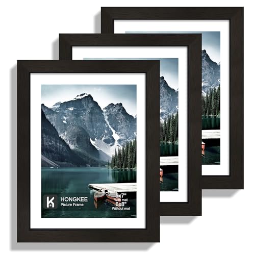 Hongkee 6x8 Picture Frame with Real Glass - Display Pictures 5x7 with Mat or 6 x 8 without Mat, Photo Frame for Wall or Table Top Display(Black, 3 Pack) - color: Black, size: 6x8 in