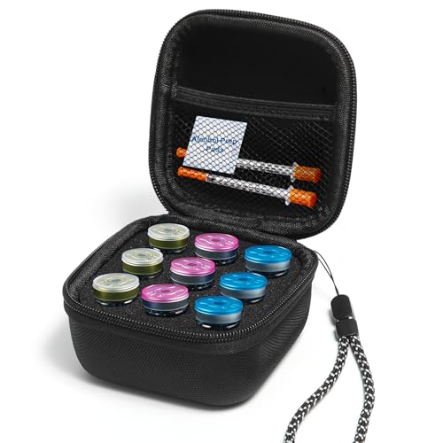 Peptide Case for Fridge, 9 Slots Insulin Vial Protector Storage Case for Standard 10ml U-100 Vials, Diabetics Insulin Vial Organizer Bag Insulin Carrying Case - color: Black-9 Slot