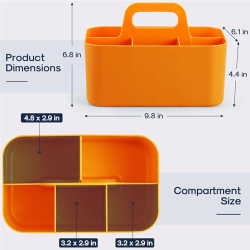 Multiuse Caddy Organizer with Handle, Portable Divided Plastic Tote Bin - Art Craft, Stationary Pen Marker Crayon, Makeup Hair Supplies Storage - Bathroom, Classroom, Dorm, Office, Desk Holder -Orange - color: Orange