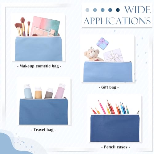Reginary 10 Pcs Canvas Makeup Bags Bulk Blank Cosmetic Bags,Blue - color: Blue
