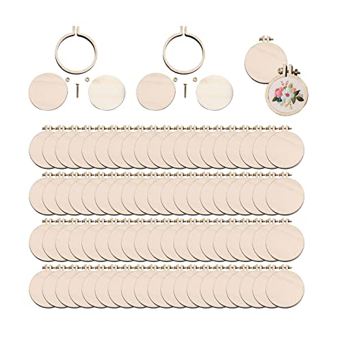 Wood Mini Embroidery Hoop Frame Sewing Ornament Frame Tiny Crossing Stitch Hoop Ring for DIY Embroidery Necklace Pendant Keychain (80Pcs Round 0.98 Inch) - size: 80Pcs Round 0.98 inch