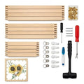 12PCS Stretcher Bars for Needlework, 3 Sizes (8", 12", 16") Wooden Needlepoint Stretcher Bars with Rubber Mallet, Screwdriver & Hanging Kit, Complete Embroidery Canvas Frame Set for Wall Decor (12)