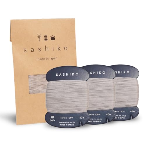 DARUMA Sashiko Thread Card Rolls Set of 3 (43.7 Yards x3) - Sewing & Embroidery, Includes Instruction Manual and Gift Packaging (Thin, White Grey) - color: White grey, style: Thin