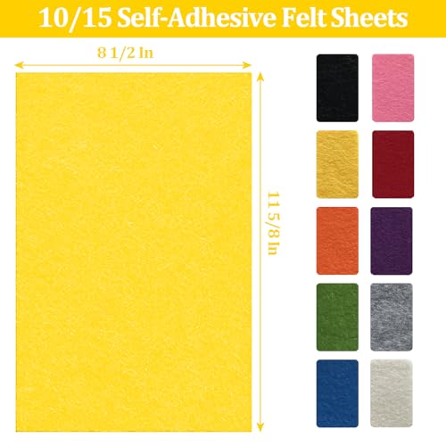 10 Pack Self Adhesive Felt Sheets 10 Colors DIY Sticky Back Felt for Crafts, Felt Fabric Sheets for Art, School Projects, Home Decor, and Bulletin Boards - size: 10 Pack