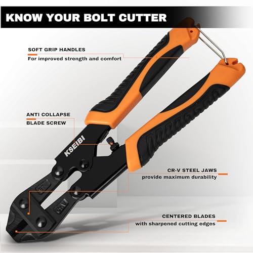 KSEIBI 141610 Mini Bolt Cutters 8 inch - Spring Loaded, CR-V Steel, Sharpened Cutting Edge, Wire Cutter, Snips Clippers, One Hand Operation, Small and Portable Design with Soft Grip Anti-Slip Handle - size: 8 Inch Mini Bolt Cutter
