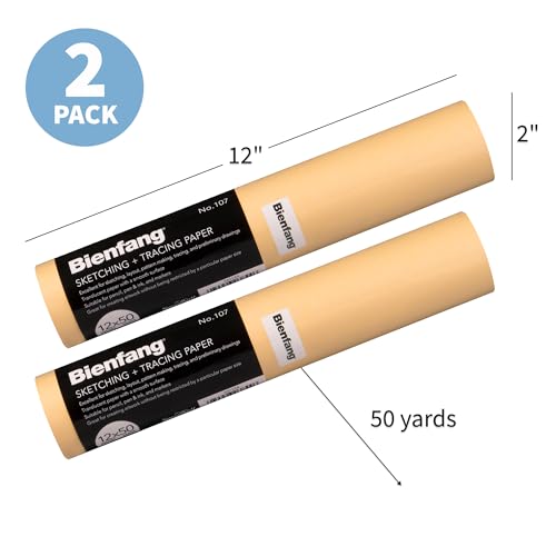 Bienfang Sketching & Tracing Paper Roll, Canary Yellow, 12 Inches x 50 Yards (2-Pack) 100 Yards Total - for Drawing, Trace, Sketch, Sewing Pattern