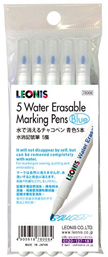 LEONIS Water Erasable Fabric Marking Pen Blue 5 Count Pack [ 78008 ] - size: 1 Count (Pack of 5)