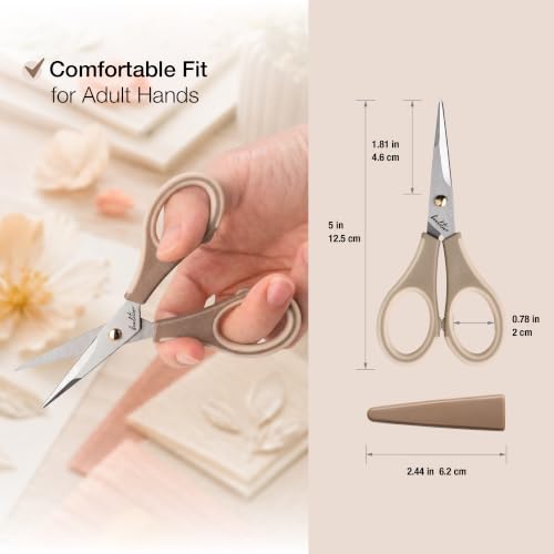 Beaditive Precision Craft Scissors - Ultra Sharp Stainless Steel Blades & Non-Slip TPR Handles - Adult & Kid Scrapbooking Scissors With Safety Cap For Home, Office, School (Milk Tea) - style: Milk Tea