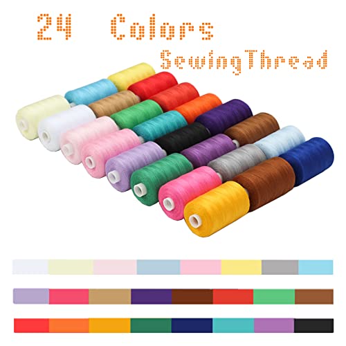 Simthread All Purpose Sewing Thread, 24 Spool 1000 Yards Polyester Thread for Sewing, Handy Polyester Sewing Threads for Sewing Machine - 24 Colors - color: 24 Colors