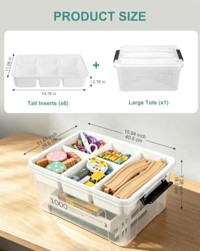 17QT Clear Storage Box with Tray for Crafts & Lego Organization - color: Clear Black+White