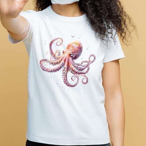 SUPERDANT 4PCS Marine Animals Iron on Transfer Paper Octopus Turtle Jellyfish Whale DIY Heat Transfer Sticker Washable Iron-on Decals for T Shirts DTF Transfers Ready to Press for Clothing Hoodie - style: Marine Animals