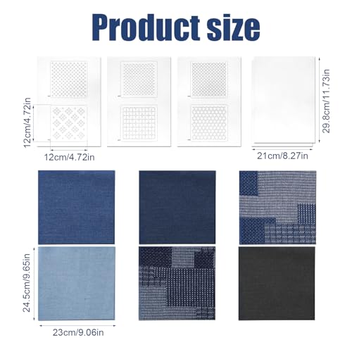 Sashiko Kit, Soluble Sashiko Stencil Sashiko Thread and Needles Embroidery Sashiko Patterns Sashiko Mending Washable Stencil for Beginners Sewing Craft